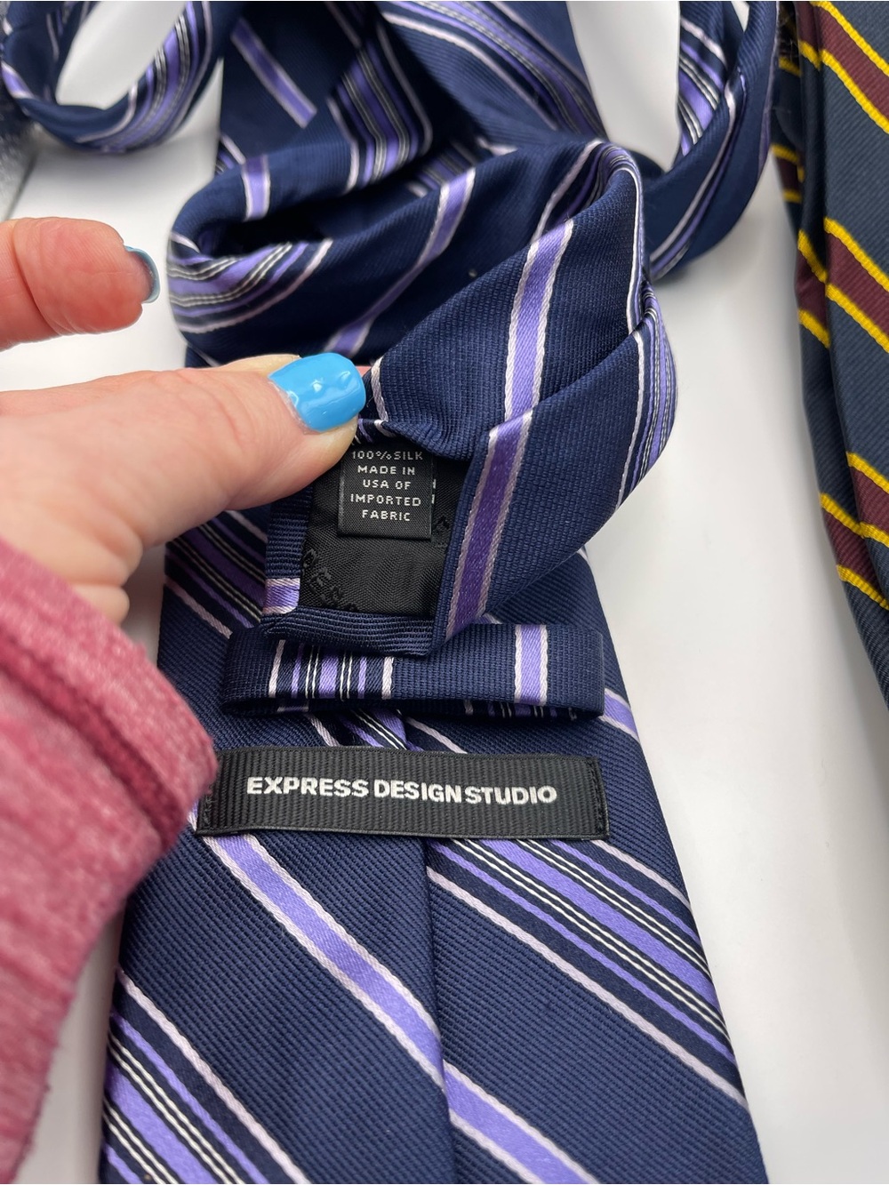 Three-Piece 100% Silk Striped Tie Set — Made in USA - Picture 4 of 4